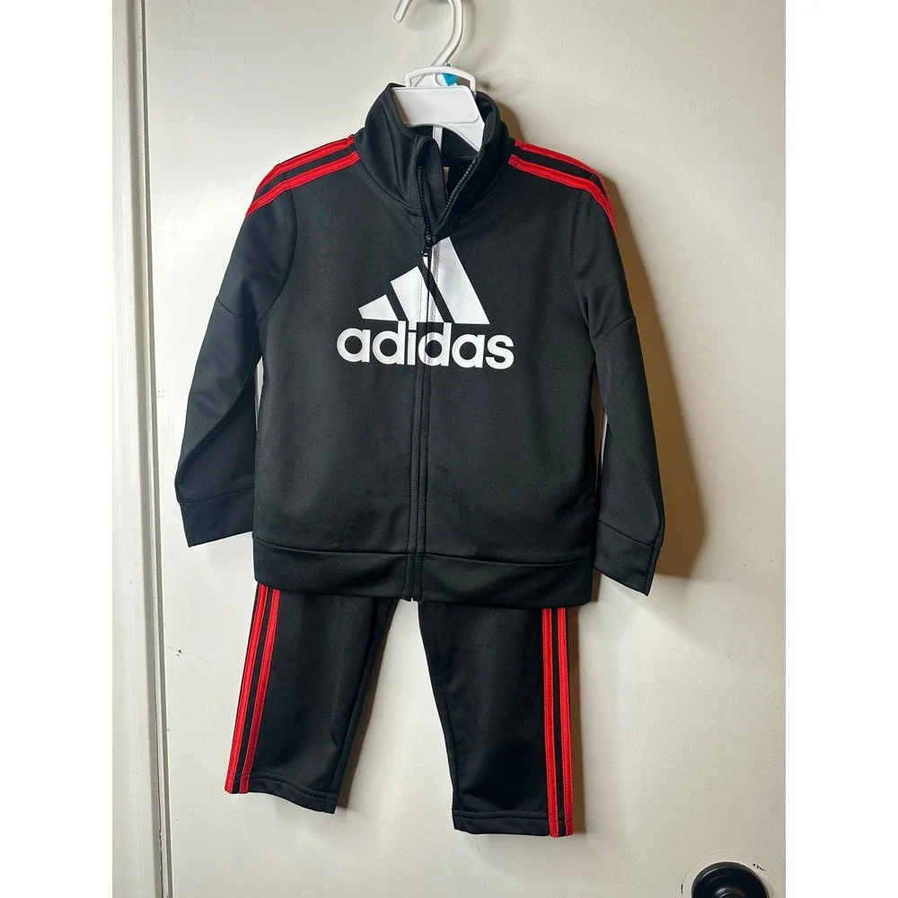 Adidas Toddler Boys Black Red 2 Piece Track Suit Set AG0387N Size 24M NWT